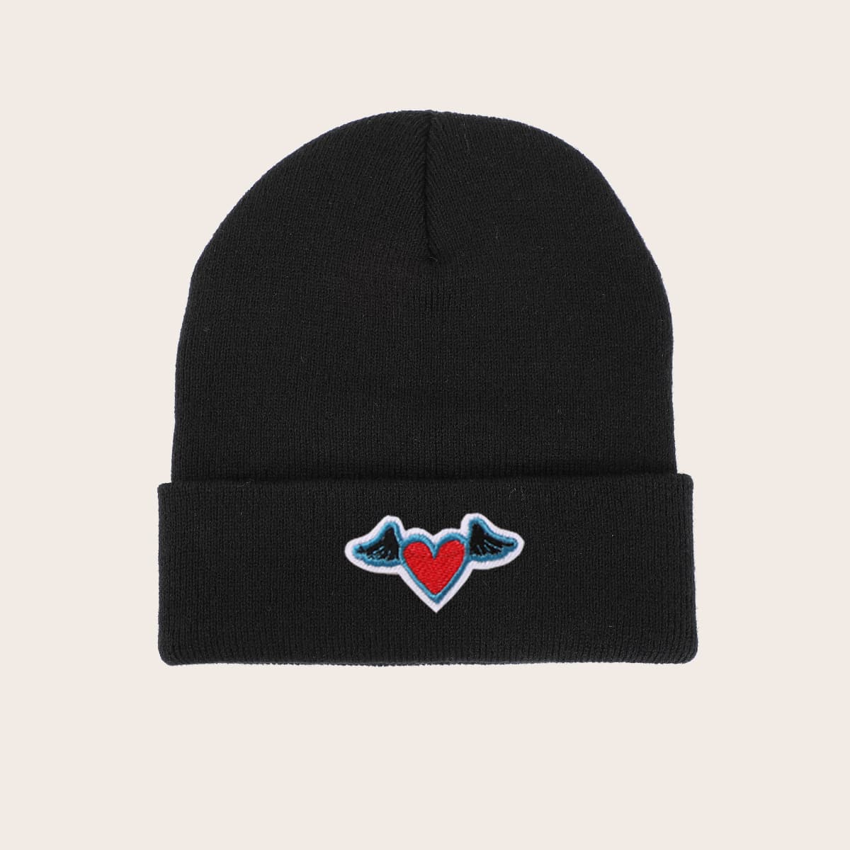 

Heart Cuffed Beanie, Black