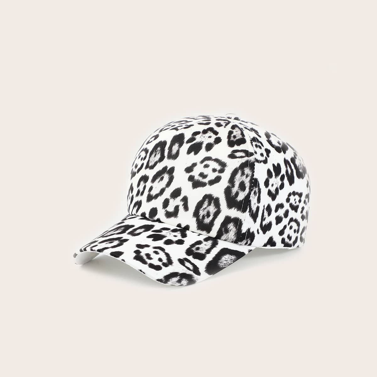 

Leopard Baseball Cap, Black and white