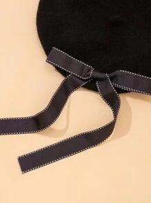 1 Pieza Boina De Lana Con Lazo De Cinta - Negro - Ver 3