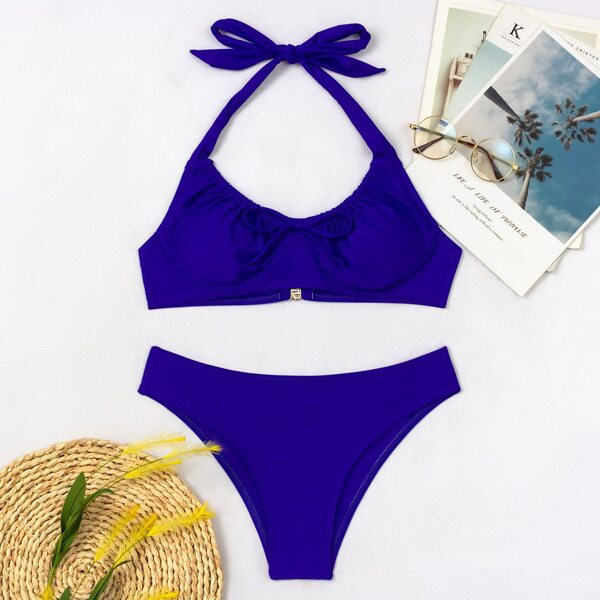 

Drawstring Front Bikini Swimsuit, Royal blue