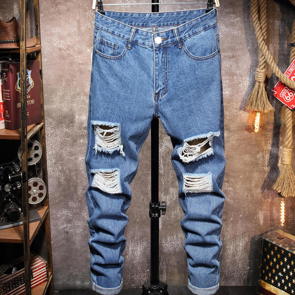 

Men Snow Washed Distressed Jeans, Medium wash