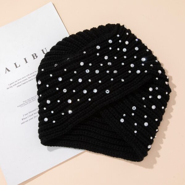 

Rhinestone Decor Turban Hat, Black