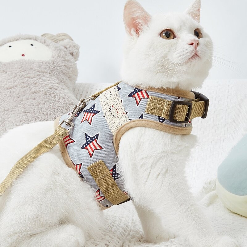 

1pc Star Pattern Cat Harness & 1pc Cat Leash, Multicolor