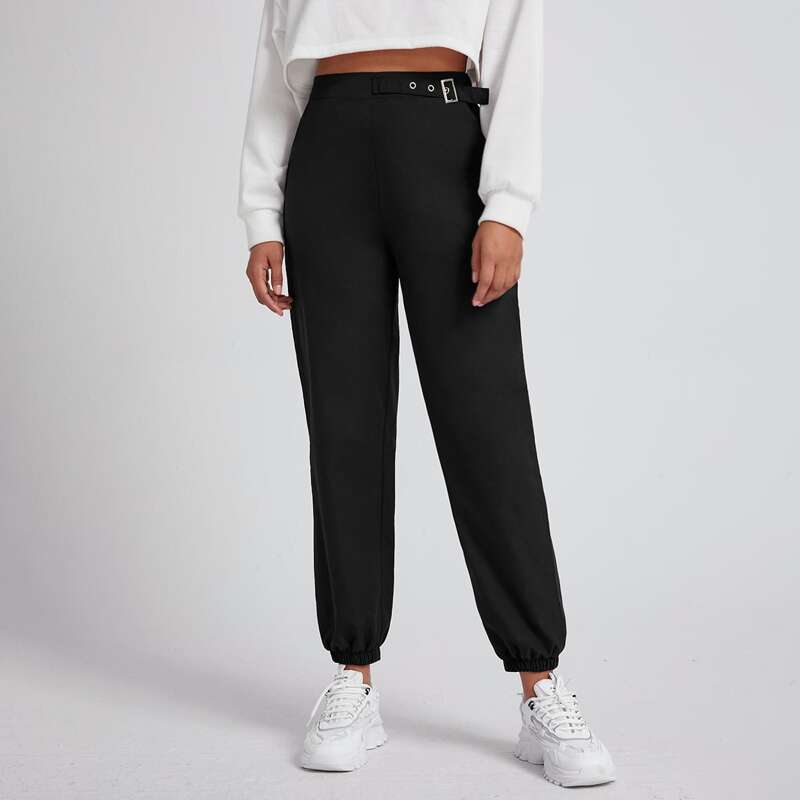 

Solid High Waist Pants, Black