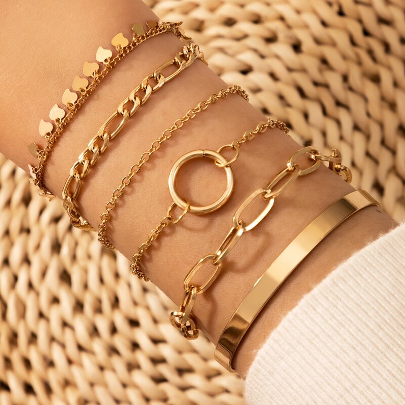 

6pcs Simple Chain Bracelet, Gold