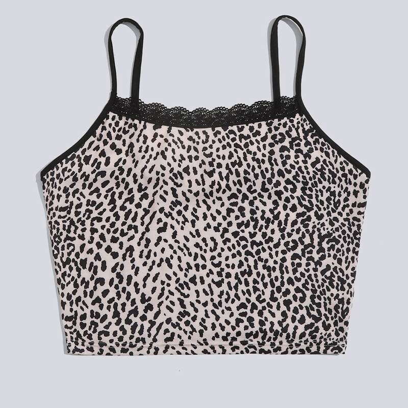 

Leopard Contrast Collar Crop Cami, Multicolor