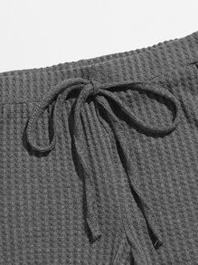 SHEIN EZwear Knot Waist Waffle Knit Shorts