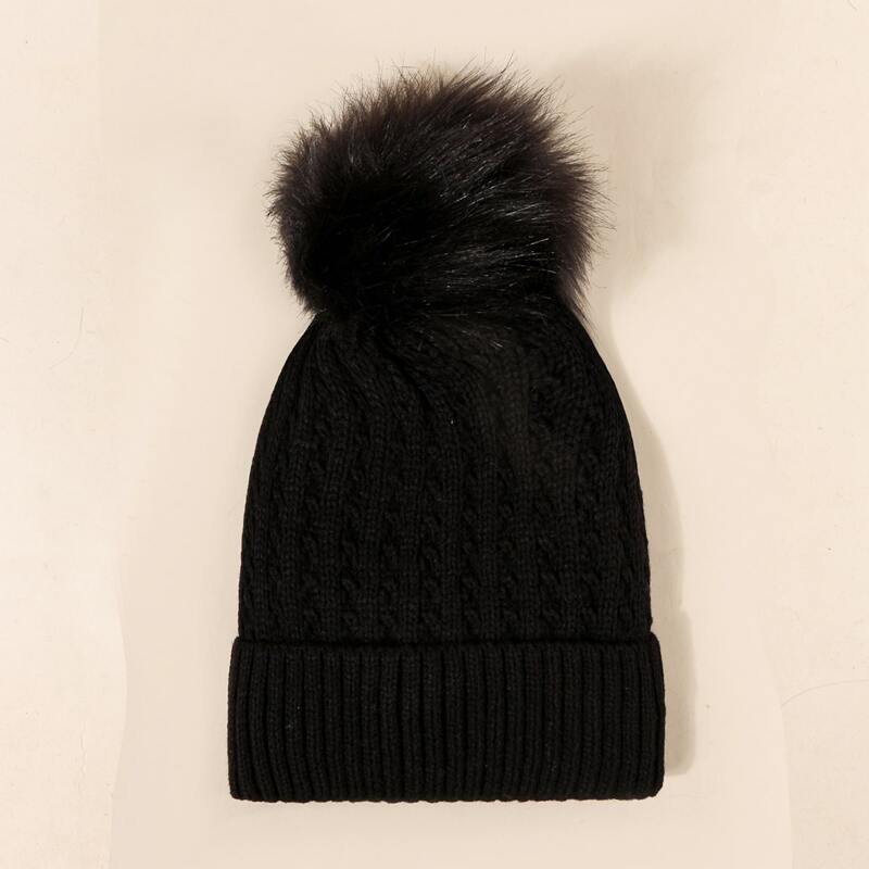 

Solid Pom Pom Knit Beanie, Black