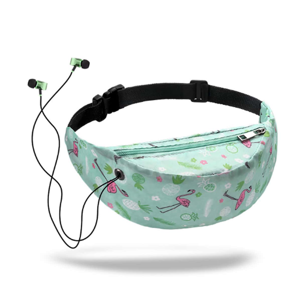 

Flamingo Print Fanny Pack, Green