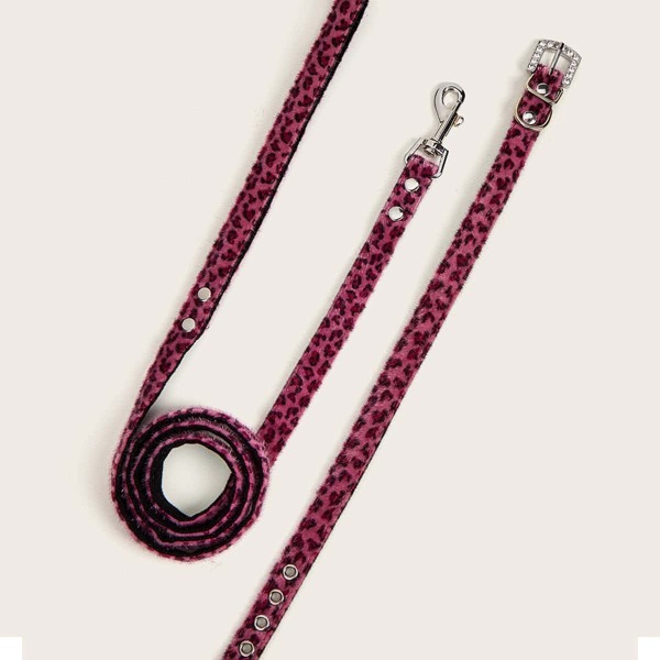 

1pc Leopard Print Dog Collar With 1pc Leash, Multicolor