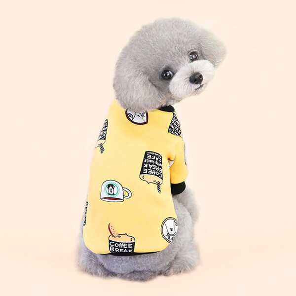 

Cartoon Graphic Dog Sweatshirt, Yellow