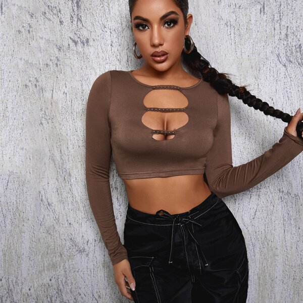 

Cut Out Front Crop Tee, Mocha brown