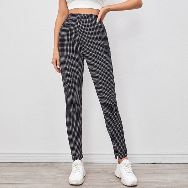 

Plaid Split Detail Pants, Black and white