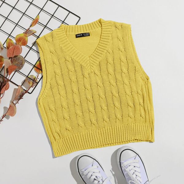 

Cable Knit Sweater Vest, Yellow