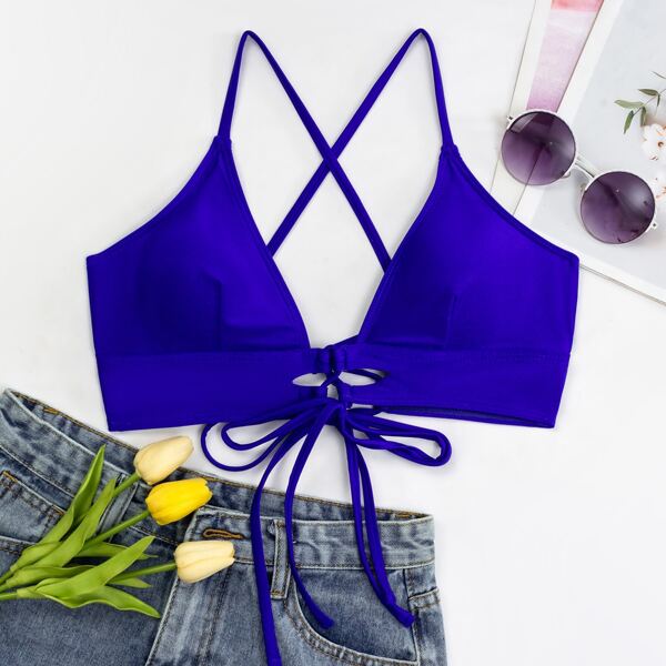 

Tie Front Bikini Top, Royal blue