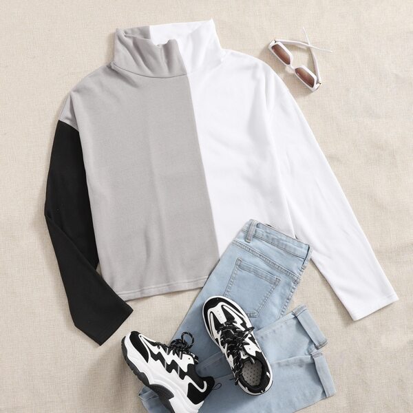 

Plus Colorblock Mock Neck Tee, Multicolor