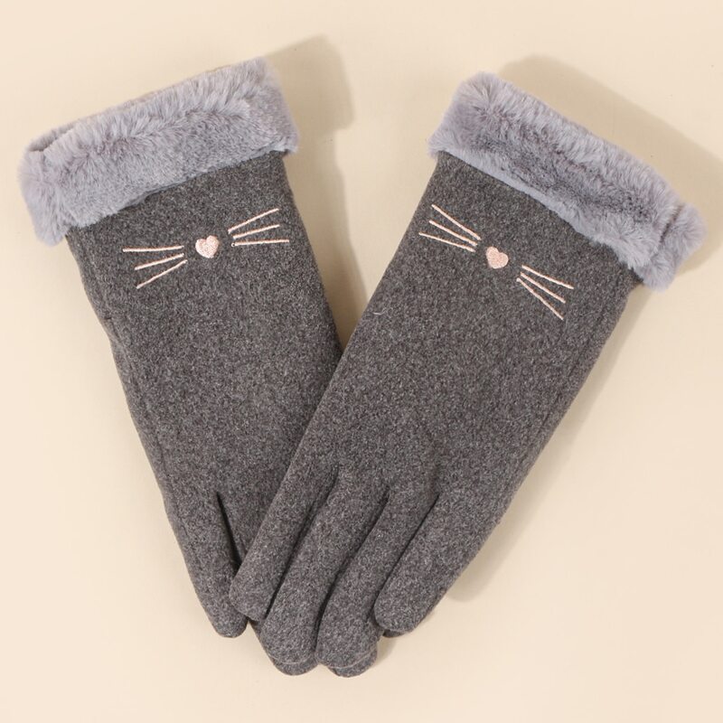 

Cartoon Cat Fluffy Gloves, Grey