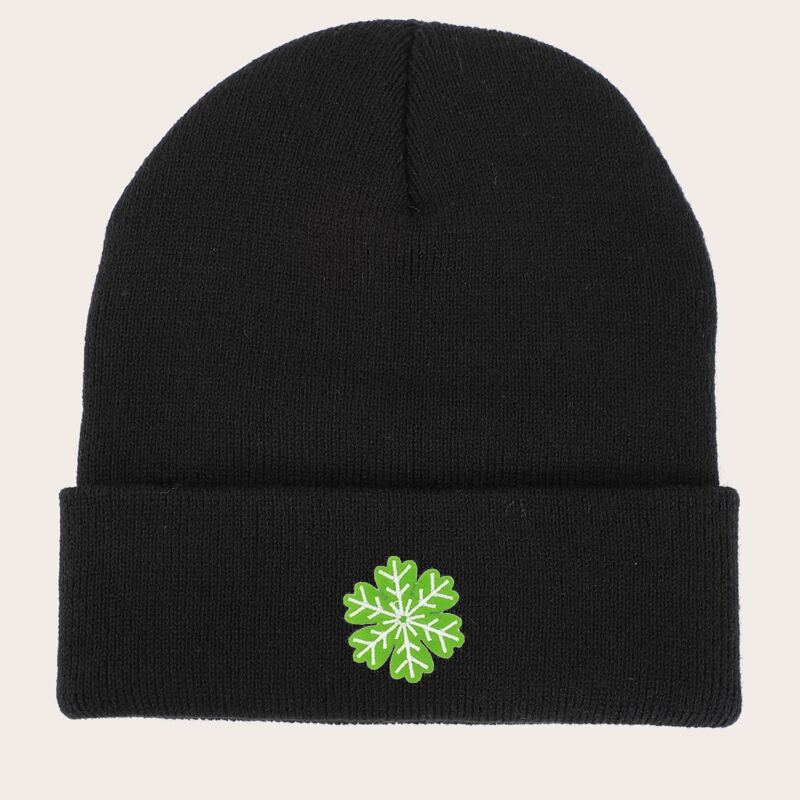 

Christmas Snowflake Knit Beanie, Black