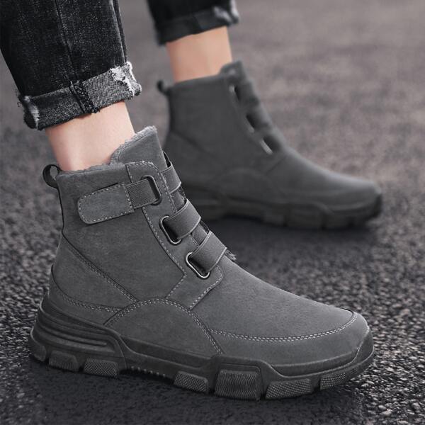 

Men Velcro Strap Wide Fit Boots, Grey