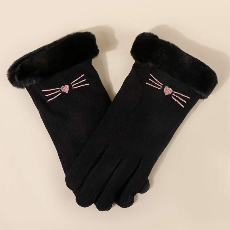 

Cartoon Cat Fluffy Gloves, Black