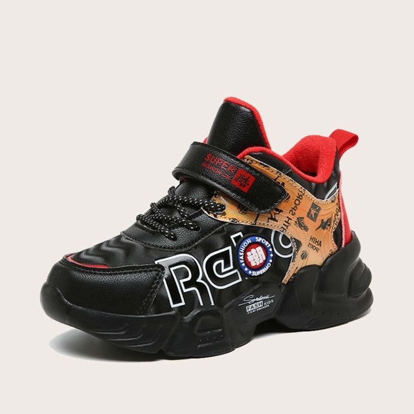 

Boys Letter Graphic Wide Fit Chunky Sneakers, Black