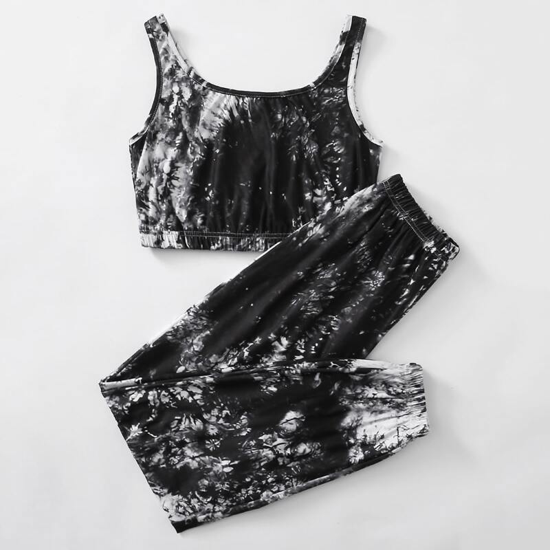 

Tie Dye Crop Tank Top & Sweatpants, Black