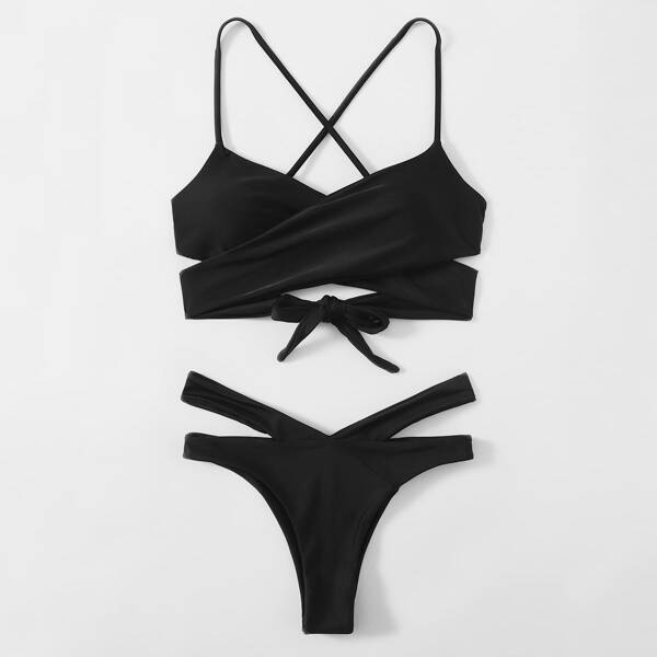 

Cut-out Criss Cross Bikini Swimsuit, Black