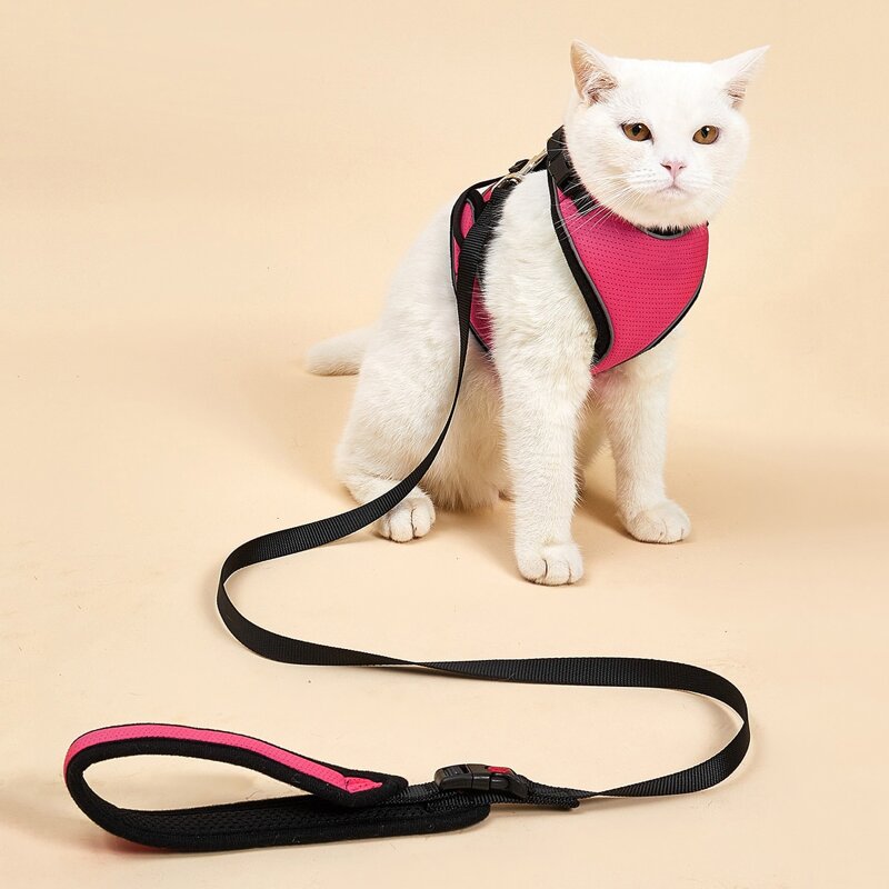 

1pc Contrast Binding Cat Harness With 1pc Leash, Pink