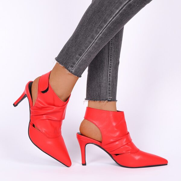 

Cut Out Ruched Point Toe Slingback Pumps, Red