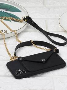 1 PC Da Pu Đeo Thẻ Vỏ Điện Thoại Có Dây Xích Dài Tương Thích Với Iphone - màu đen - Xem 3