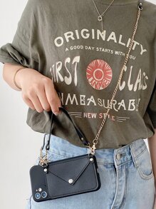 1 PC Da Pu Đeo Thẻ Vỏ Điện Thoại Có Dây Xích Dài Tương Thích Với Iphone - màu đen - Xem 4