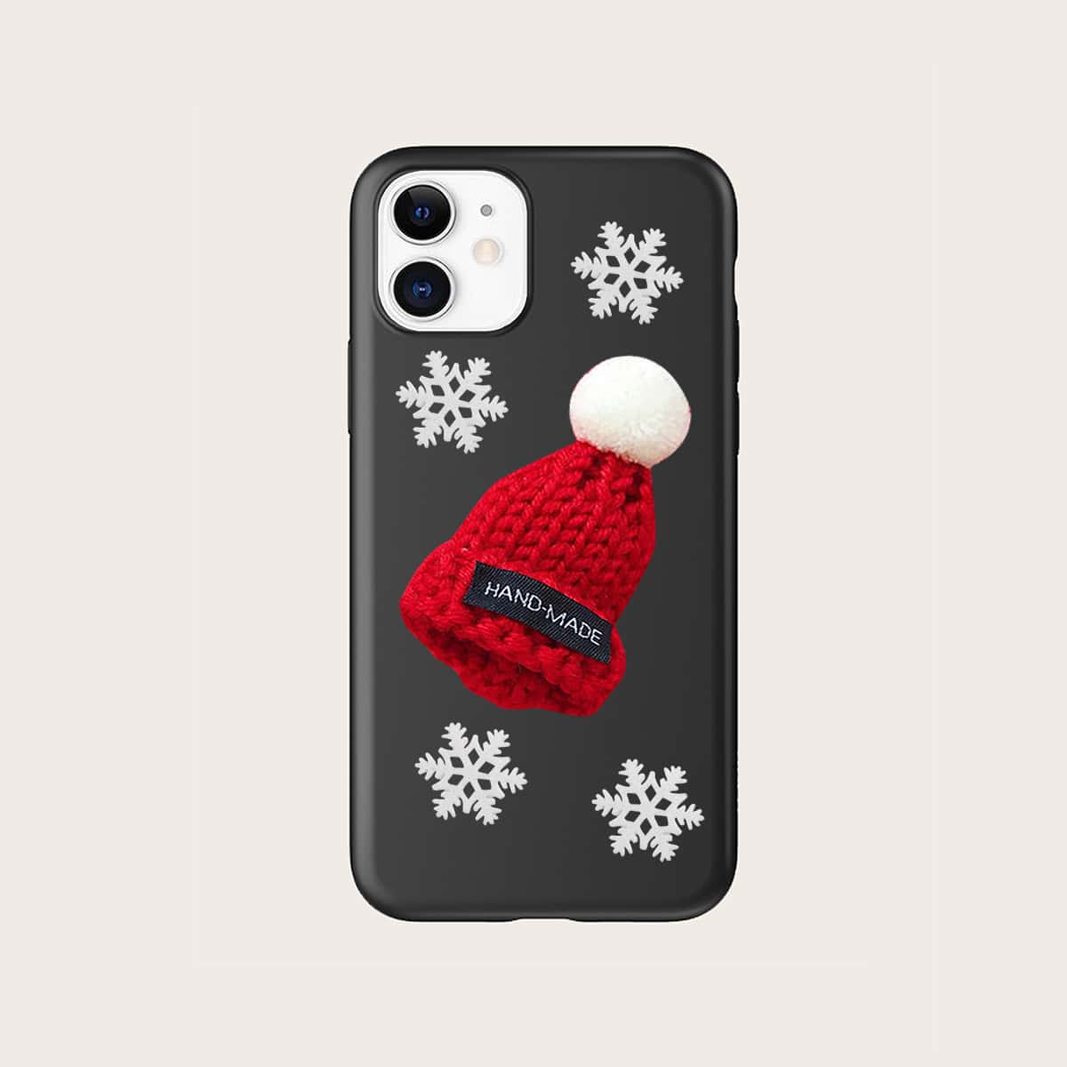 

Christmas Hat & Snowflake Print iPhone Case, Black