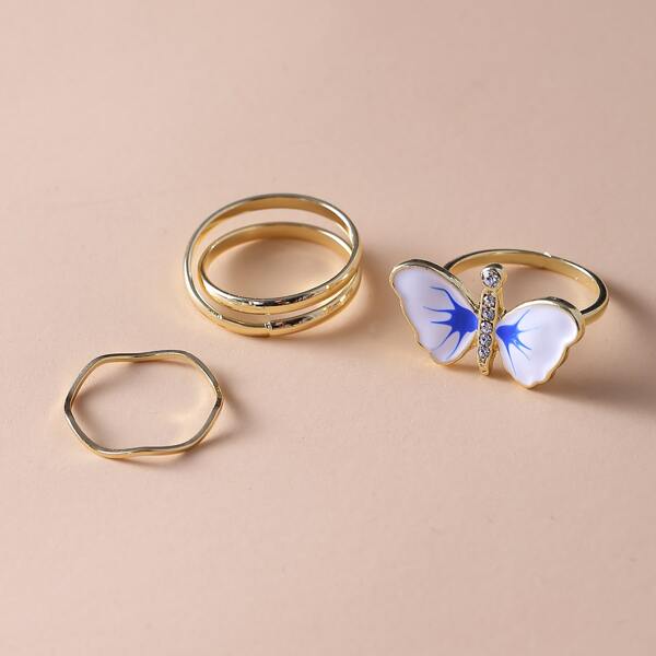 

3pcs Rhinestone Decor Ring, Multicolor