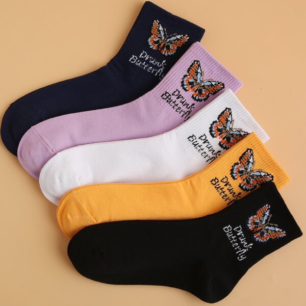 

5pairs Letter Graphic Socks, Multicolor