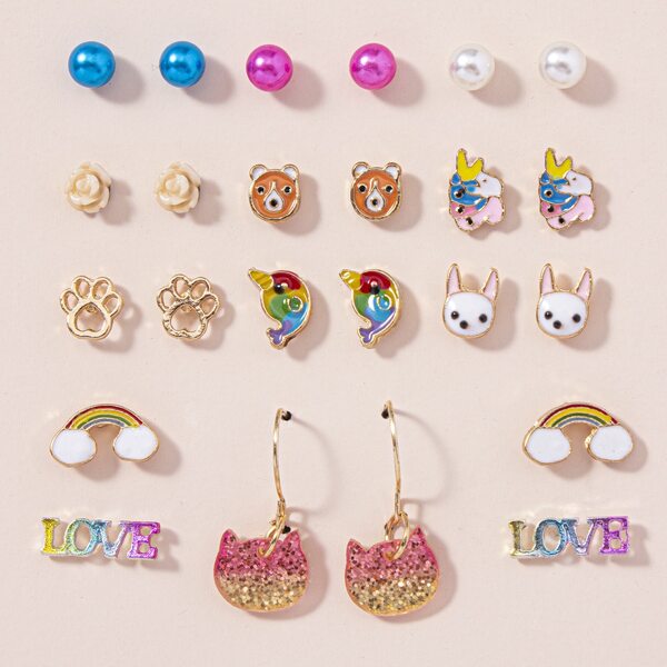 

12pairs Toddler Girls Faux Pearl Earrings, Multicolor
