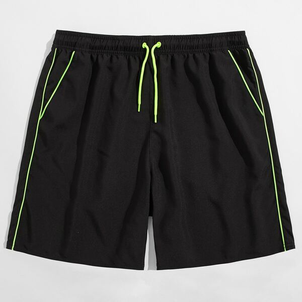 

Men Drawstring Waist Binding Sports Shorts, Black