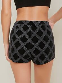 SHEIN SXY Rhinestone Velvet Shorts - Black - View 2