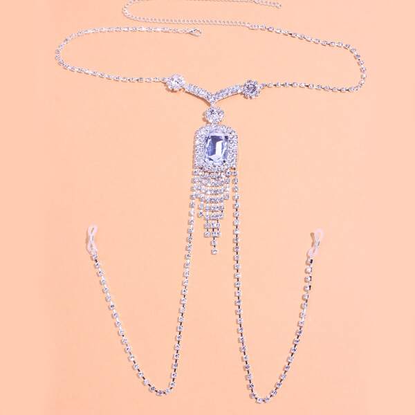 

Rhinestone Decor Body Chain, Silver