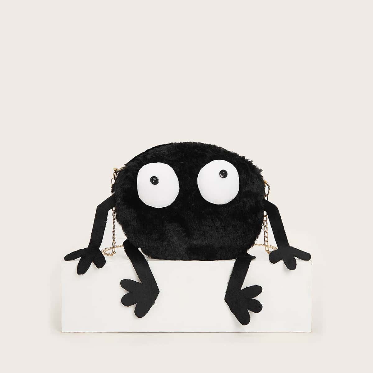 

Faux Fur Cartoon Fluffy Bag, Black