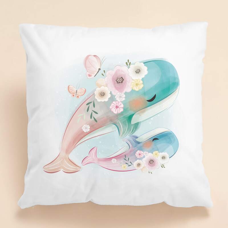 

Cartoon Whale Print Cushion Cover Without Filler, Multicolor