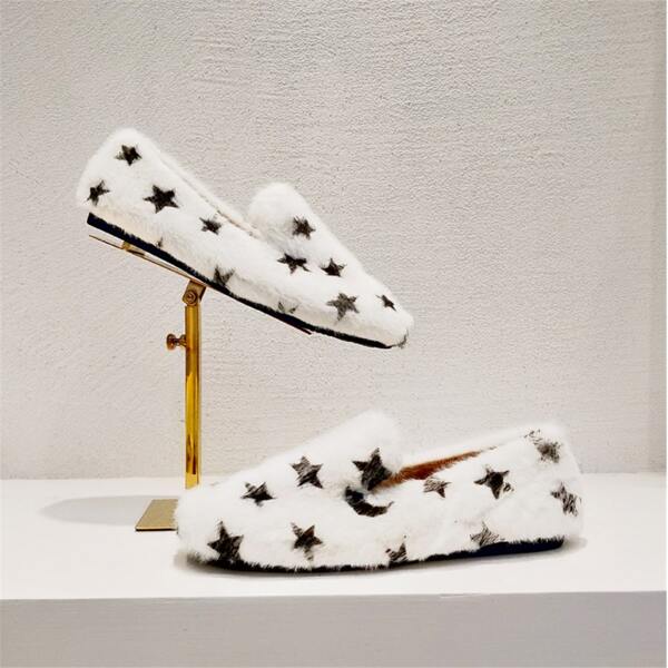 

Star Pattern Faux Fur Flats, White