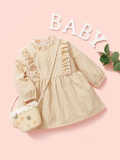 Baby Girl Gingham Ruffle Trim Smock Dress Shein Asia