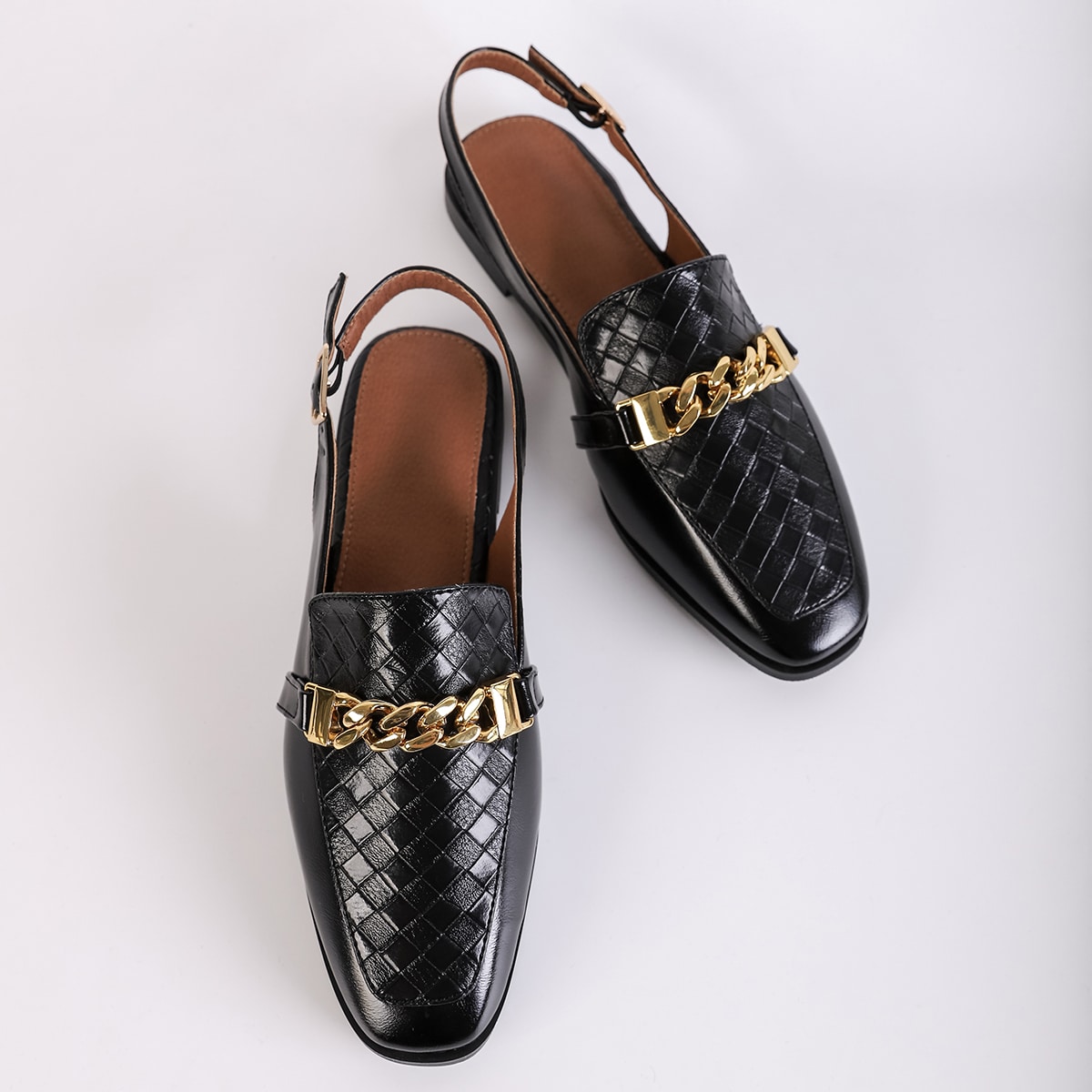 Image of Chain Decor Woven Pattern Slingback Loafers