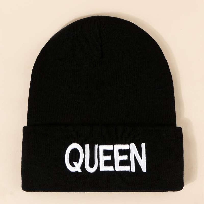 

Letter Embroidery Knit Beanie, Black