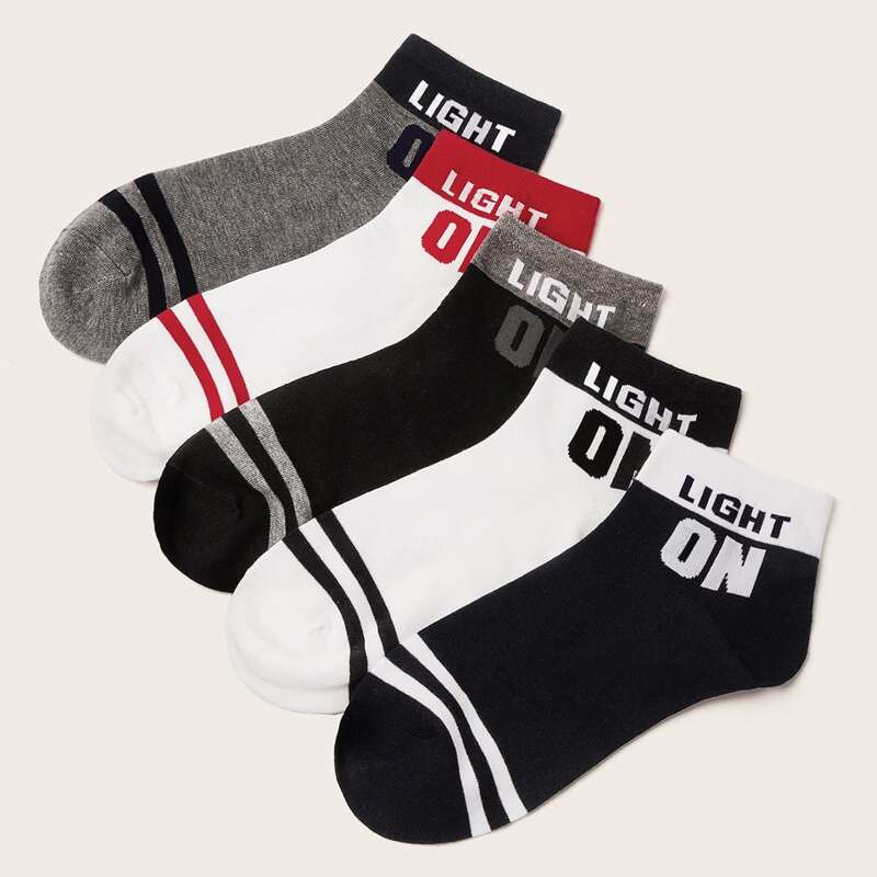 

Guys 5pairs Letter Ankle Socks, Multicolor
