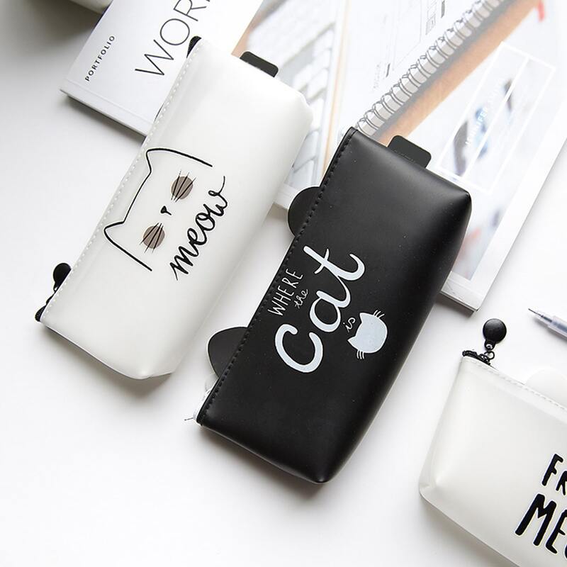 

1pc Cartoon Cat Pencil Bag, Blue and white