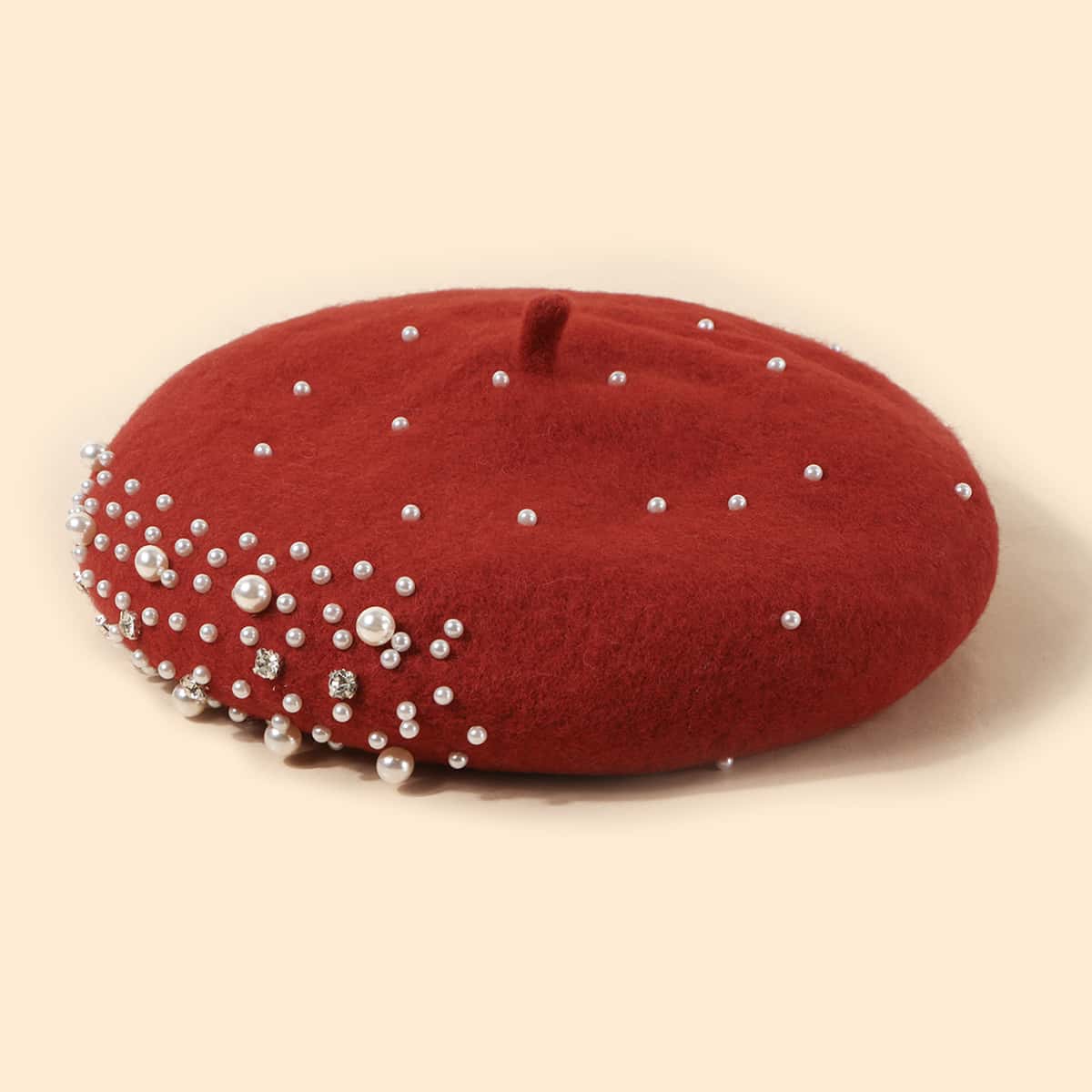 

Rhinestone & Faux Pearl Decor Beret Cap, Burnt orange