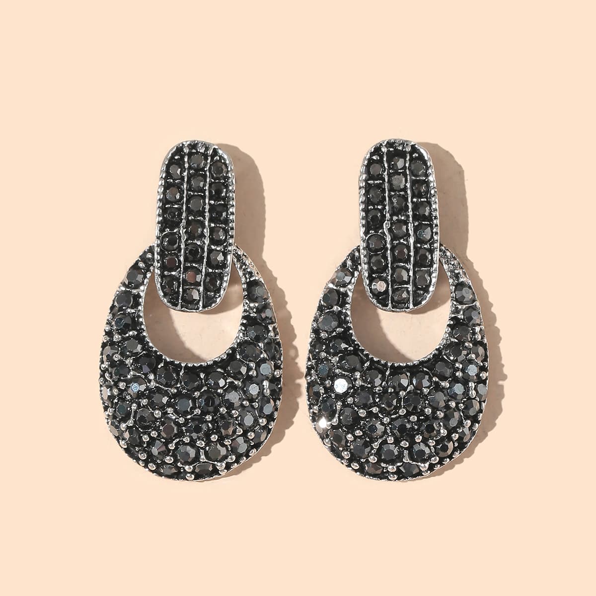 

Rhinestone Geo Drop Earrings, Black