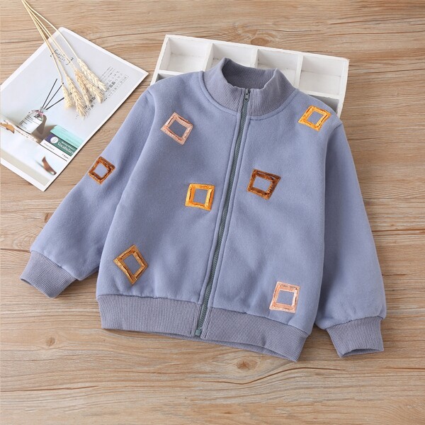 

Toddler Boys Square Embroidery Zip Up Jacket, Dusty blue