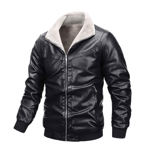 

Men Sherpa Lined PU Leather Jacket, Black